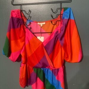 Skies Are Blue Multicolor Geometric Blouse